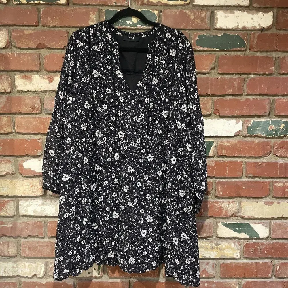 ABLE able  naomi flowy mini dress black white floral print size 1X NWT $148 msrp - Picture 6 of 10